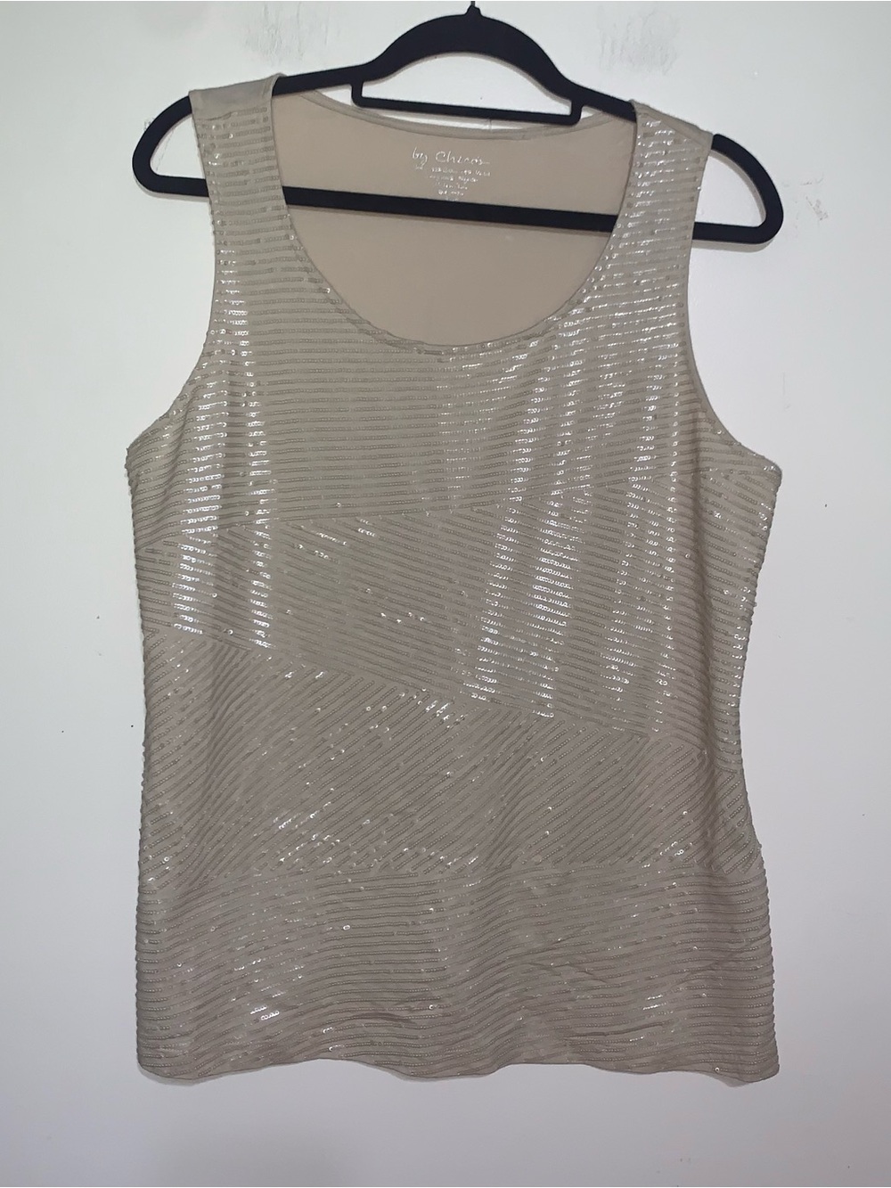 Chico's Nude/Taupe Sleeveless Sequin-Embellished Tank
